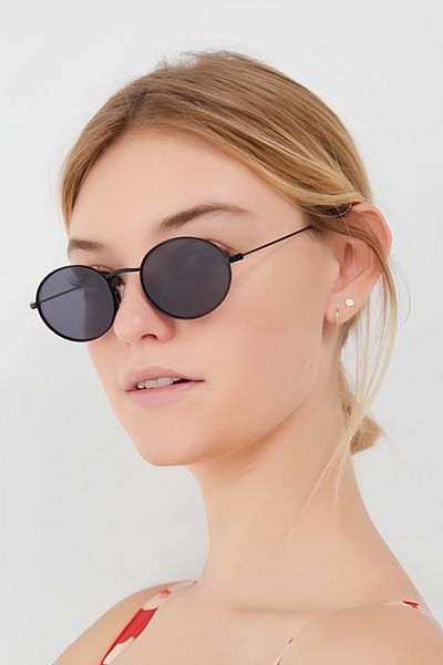 Eyesofia Milenya Black Ellipse Metal Unisex Sunglasses