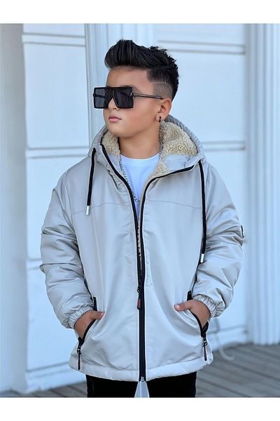 Zaziko Kids Boy's Hooded Fur Coat Km3050