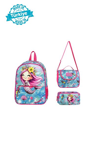 Çanta Trend Mermaid Themed Preschool Backpack, Thermal Lunch Bag and Pen Holder, Kindergarten Set of 3