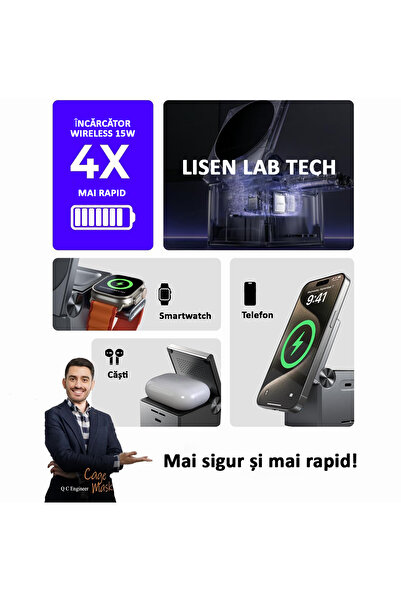 OBRALIX Încărcător wireless Magsafe 3 în 1, 15w, pliabil, negru -