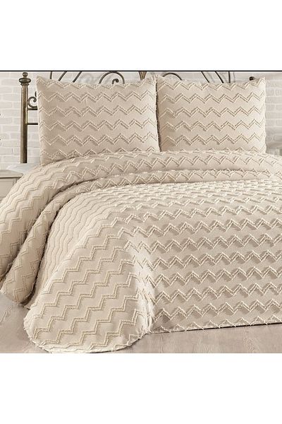 KÜBRAHOME'S Chenille Zigzag Pattern Double Personality Chenille Bedding Cover Beige