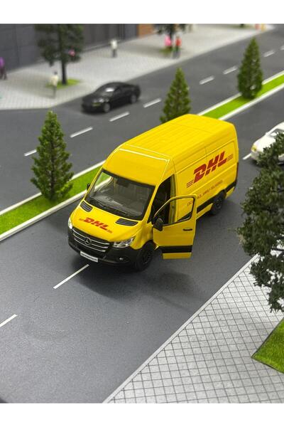 YILDIRIM OYUNCAK Çek Bırak Diecast Model Araba 10 cm - Mercedes Sprinter Kargo Arabası DHL Metal Açılabilir Kapılı