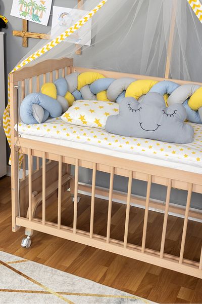 BamgidooMobilya 60X120 Baby Sleeping Set 8 Pieces – 100% Cotton, Yellow Blue Knitted, Soft and Breathable Fabric
