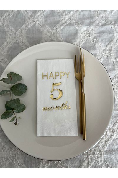 kidspartim Gold Gilded White Happy 5 Years Months Waiter Fold Napkin 16 Pieces