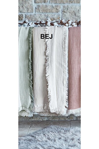 Dantela Fiona Bej Müslin Pamuk Anti-Alerjik Çift Kişilik Yatak Örtüsü (240x260)