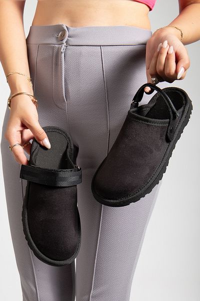 meyra'nın ayakkabıları Women's Black Suede Velcro Adjustable Slippers - Sandals