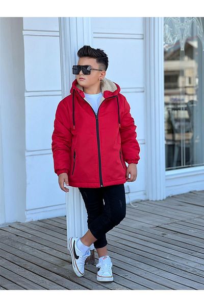 Zaziko Kids Boy's Hooded Fur Coat Km3050