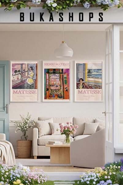 Buka Shops Henri Matisse Pencere Manzaraları 3'lü Tablo Seti - Beyaz Çerçeveli - Beyaz Çerçeveli