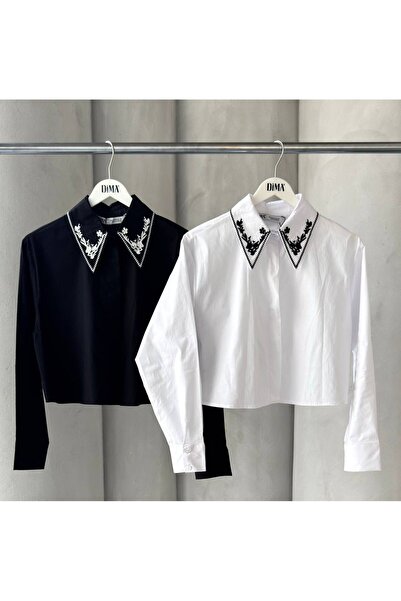 adel deniz collection kadın dokuma poplin kumaş 100 100 pamuk nakıs yaka deta...