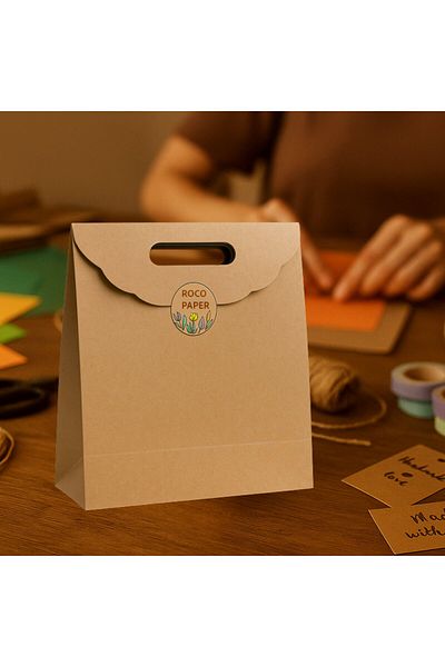 roco paper Τσάντα Kraft Handheld, Δώρο, Αγορές, Μπουτίκ, Τσάντα για πάρτι και συσκευασία, 24x25 εκ., 12 τεμάχια