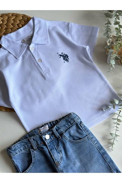 babymoon kids Boy's Top Lacost Polo Collar Bottom Jeans Shorts Jean Double Set