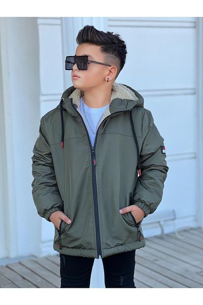 Zaziko Kids Boy's Hooded Fur Coat Km3050