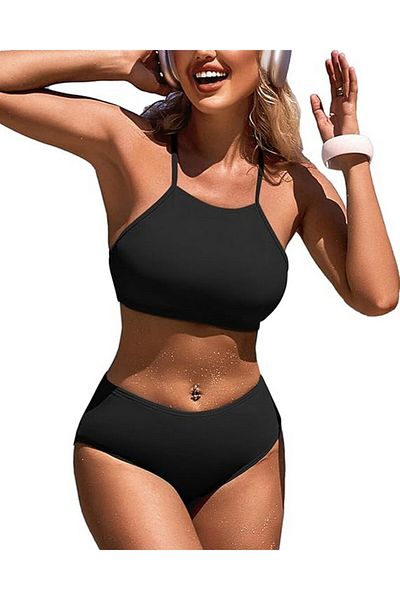 Dokotoo Women's high-waisted swimsuit with tummy control, black, size L,