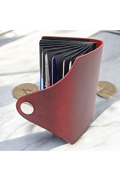 CRONDER Genuine Leather Handmade Men's Card Holder Wallet - Accordion Design - Stylish and Compact - Black