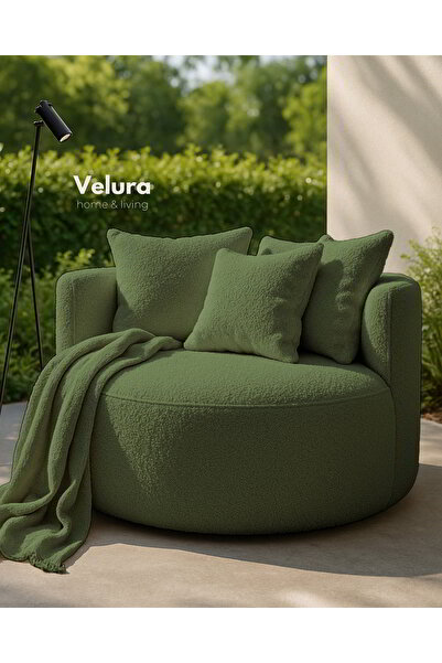 Velura Home & Living Miz Berjer & Puf & Armut & Tekli Koltuk & Dinlenme Koltuğu - Yeşil