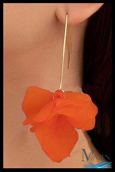 MAZEN Renkli Çiçek Model Uzun Küpe | Turuncu | Yazlık Zarif Tasarım | Kadın Takı Aksesuar