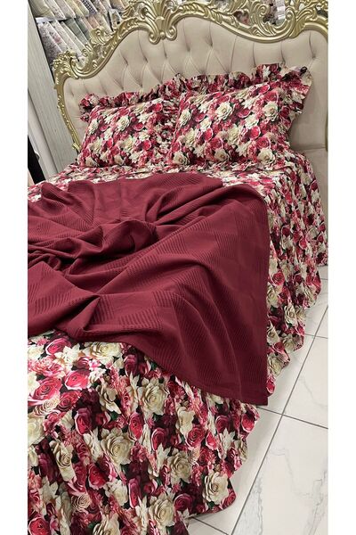 AHSEN TASARIM Fitted Sheet with Ruffles, Two Pillowcases and Pique, Suitable ...