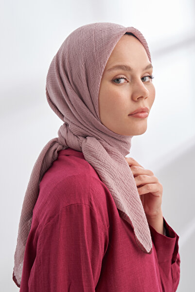 ARMANDA MÜSLİN BİYELİ EŞARP - KOYU PUDRA