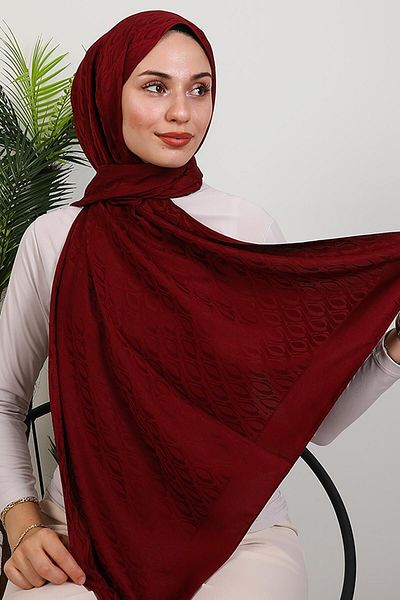 GİYZAMİLA Alvina Oval Pattern Shawl Claret Red