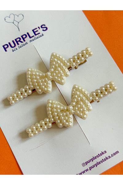PURPLE'S BİR TUTAM MUTLULUK مشبك مزدوج ذو مظهر لؤلؤي متسلسل // مشبك بناتي // مشبك نسائي