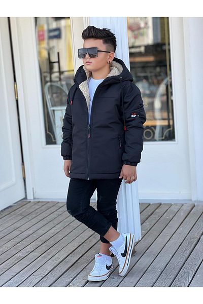 Pina Kids Boy's Hooded Fur Coat Km3050