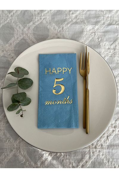 kidspartim Gold Gilded Blue Happy 5 Years Months Waiter Folded Napkin 16 Pieces