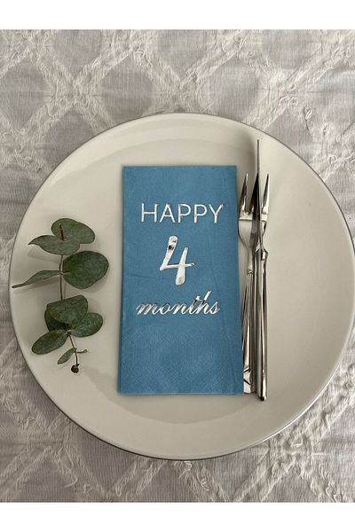kidspartim Silver Gilded Blue Happy 4 Years Months Waiter Folded Napkin 16 Pieces