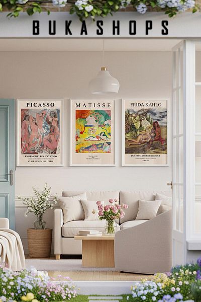 Buka Shops Picasso, Matisse, Frida Kahlo Set of 3 Art Paintings - White Framed