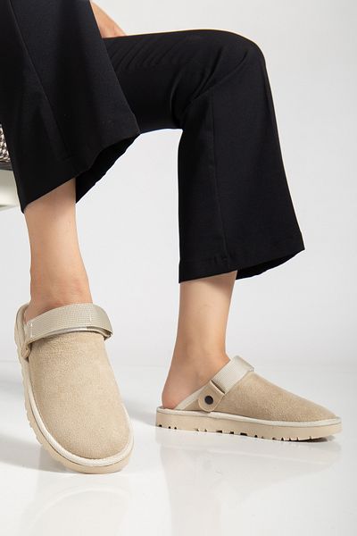 meyra'nın ayakkabıları Women's Leather Suede Velcro Adjustable Slippers - Sandals