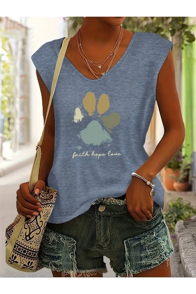 FUFLUNS تي شيرت نسائي بدون أكمام مطبوع عليه مسرح