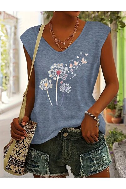 FUFLUNS تي شيرت نسائي بدون أكمام مطبوع عليه خوخ ملون