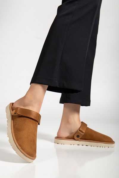 meyra'nın ayakkabıları Women's Tan Suede Velcro Adjustable Slippers - Sandals