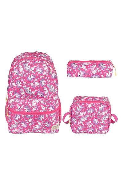 GENC DIJITAL BASKI Rucsac pentru grădiniță și școală primară Unicorn roz, cutie de prânz, set de 3 piese