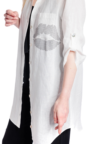 RVL White linen shirt with rhinestone appliqué