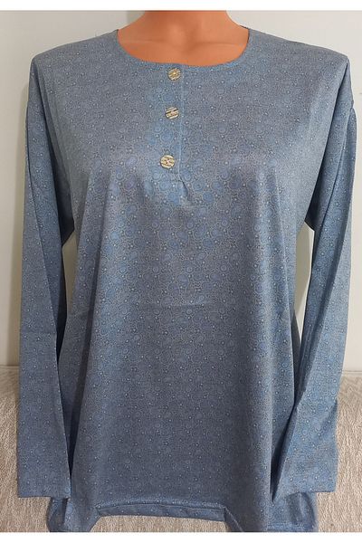 Anne Er Clothing Paper Print Blouse Long Sleeve 3 Buttons Patterned