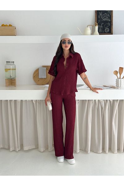 Ozy Fashion Burgundy Seersucker Fabric Summer Double Suit