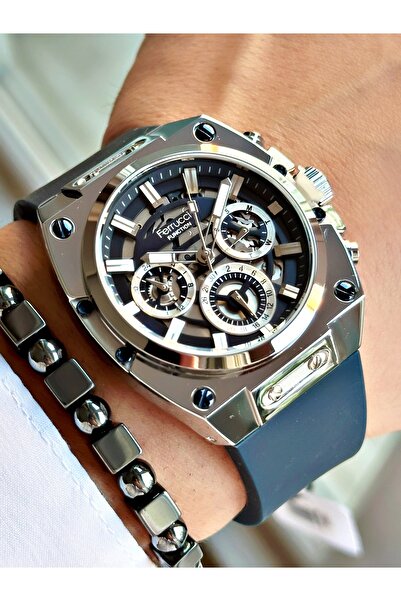 Ferrucci Function Navy Blue Dial Silver Case Navy Blue Silicone Men's Watch