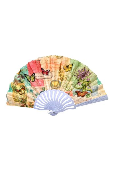 OEM Set 12 folding fans made of plastic and textile with butterfly pattern