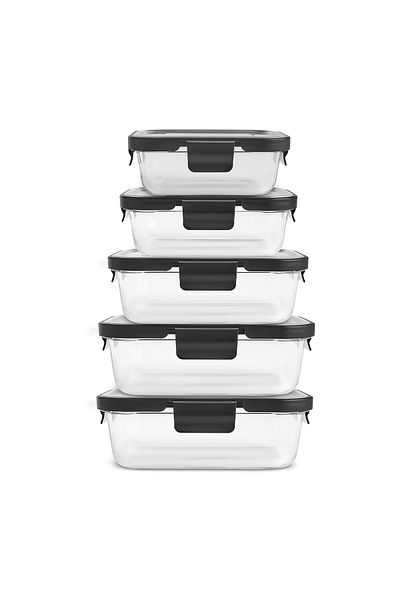 Karaca Vera 5-Piece Glass Storage Container with Metal Lid
