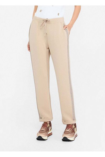 Liu Jo Women's Regular Fit Waist Drawstring Side Logo Stripe Pattern Beige Trousers Tf5093J4616-60906