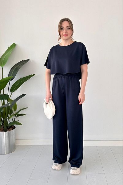 MaziButik Cape Double Suit Navy Blue