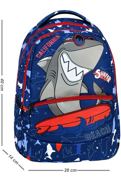 Çanta Limanı Shark Patterned Primary School Backpack + Lunchbox (2322)