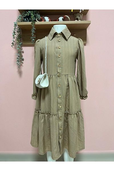 Cherrys Bebek Button Detailed Long Sleeve Girl's Dress