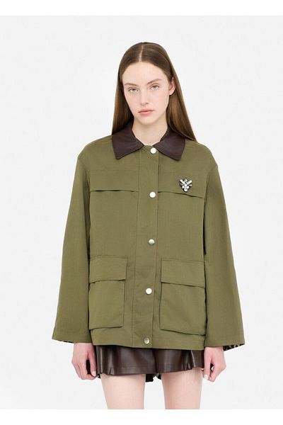 Liu Jo Women's Comfortable Fit Notched Collar Pocket Detailed Long Sleeve Khaki Coat Mf5082T108A-90512