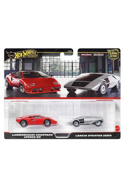 TOYFEST 1:64 مجموعة HotWheels Premium Car Culture مكونة من قطعتين لامبورغيني كونتاش Lp5000 Qv وLancia Stratos Zero