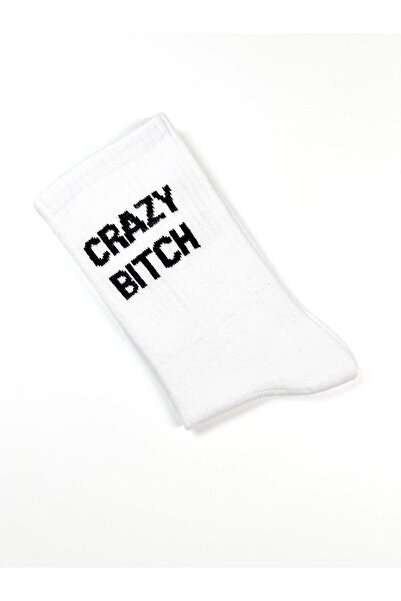CARNAVAL SOCKS Crazy B.Itch Written Unisex White Tennis Sports Socks