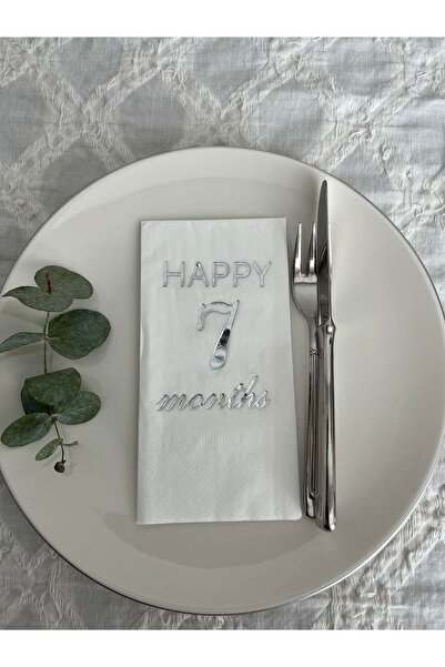 kidspartim منديل فضي مطلي باللون الأبيض السعيد لعمر 7 أشهر، 16 قطعة