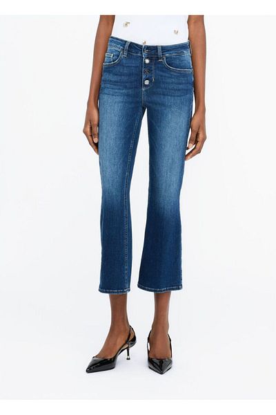 Liu Jo Women's Vintage Pattern Regular Fit Loose and Short Leg Denim Blue Pants Uf5040D4615-78539