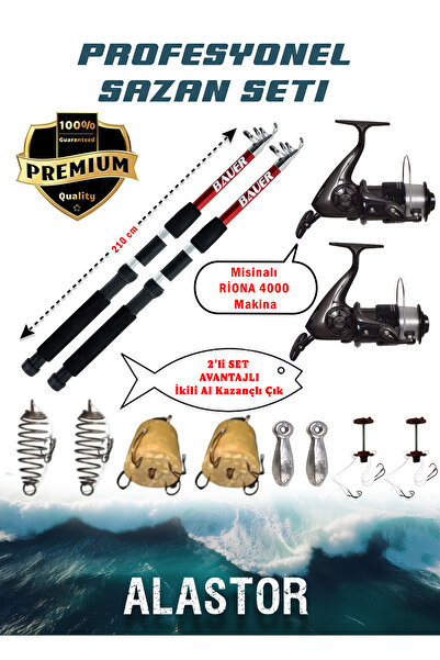 ALASTOR Profosyonel 2'li Sazan Olta Takımı 2 Adet Kamış 2 Adet Makine Sazan Olta Seti Makineli Olta