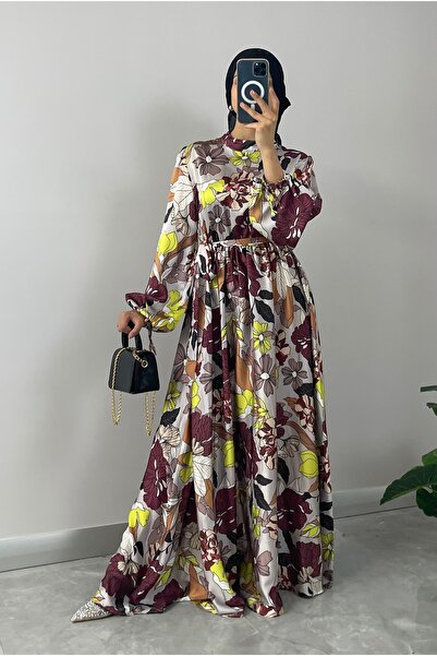 NİSUM MODA Σατέν Φόρεμα Hijab με Floral σχέδιο